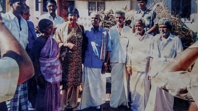 This 2007 photo shows Navanethem 'Navi' Pillay with her relatives during a visit to her ancestral home in Batlagundu near Dindigul, Tamil Nadu. (Handout via PTI Photo)