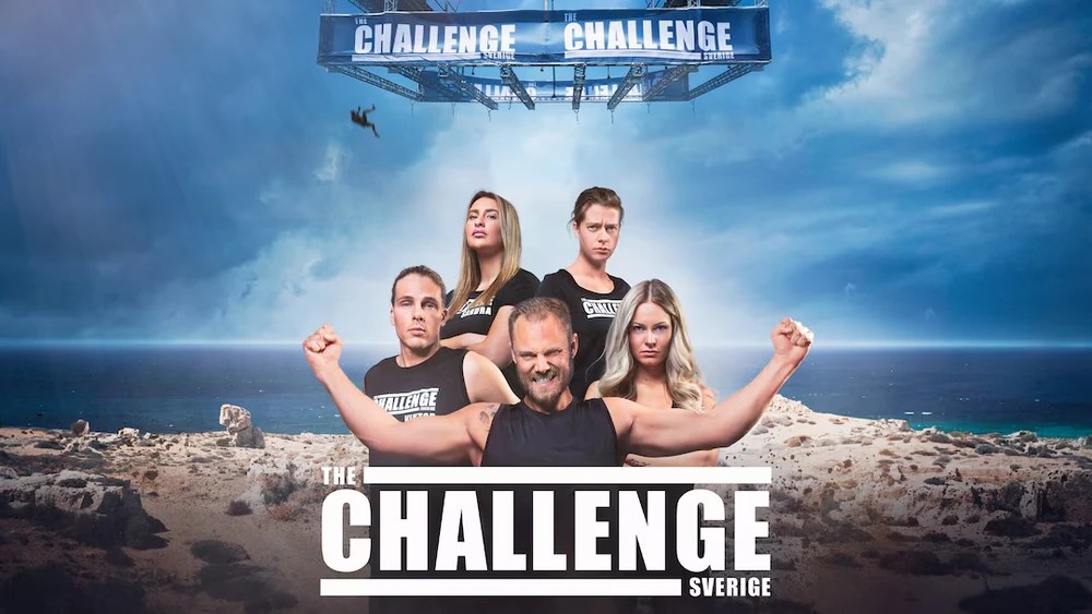 A promo image for the Swedish TV show The Challenge featuring five contestants against a landscape backdrop.