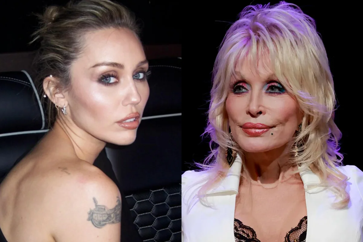 Montagem de fotos de Miley Cyrus e Dolly Parton - Metrópoles