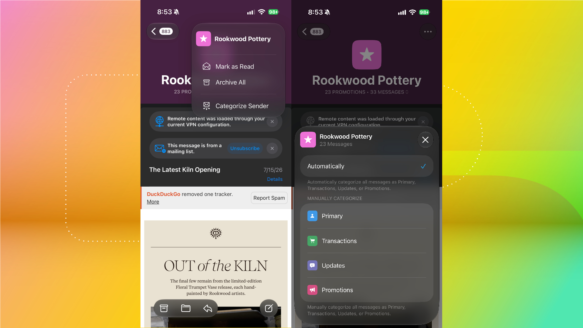 Changing the Category of an email in Mail on iPhone.